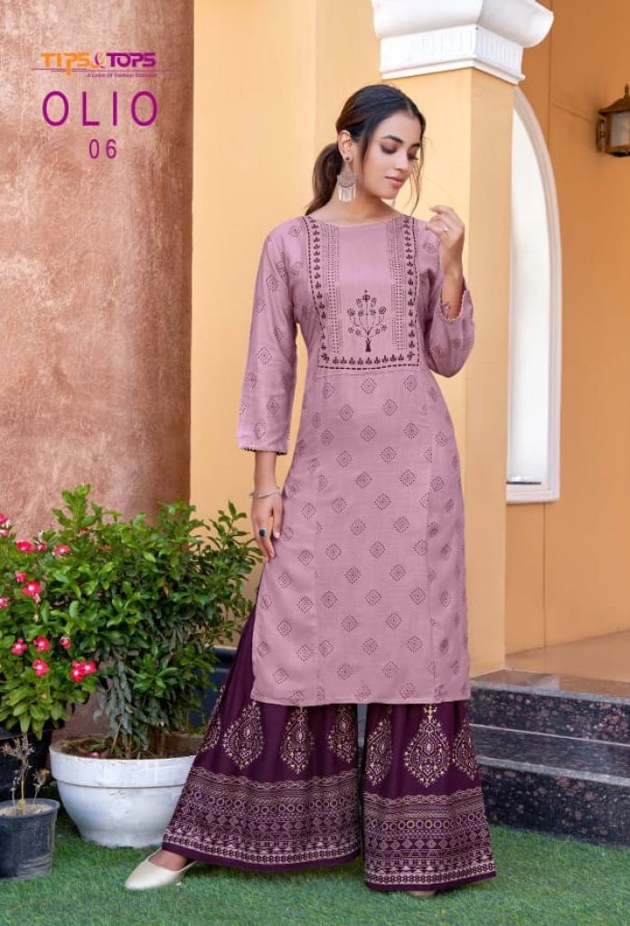 Tips &Tops Olio Rayon Slub Print Designer  Kurtis With Gharara collection