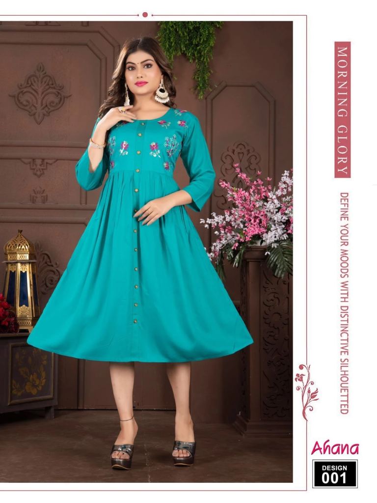 Trendy Ahana Vol 1 Rayon Embroidery Casual Wear Kurti Collection 