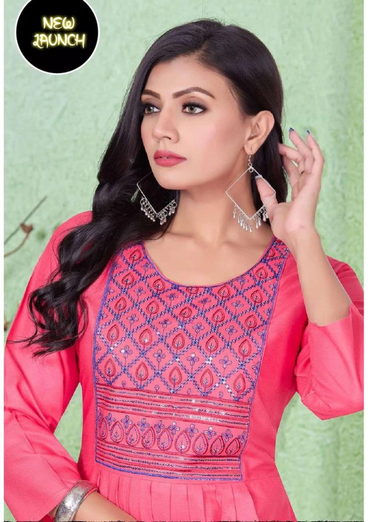 Trendy Chicago Vol 2 Rayon Sequence Work Naira Cut Kurti