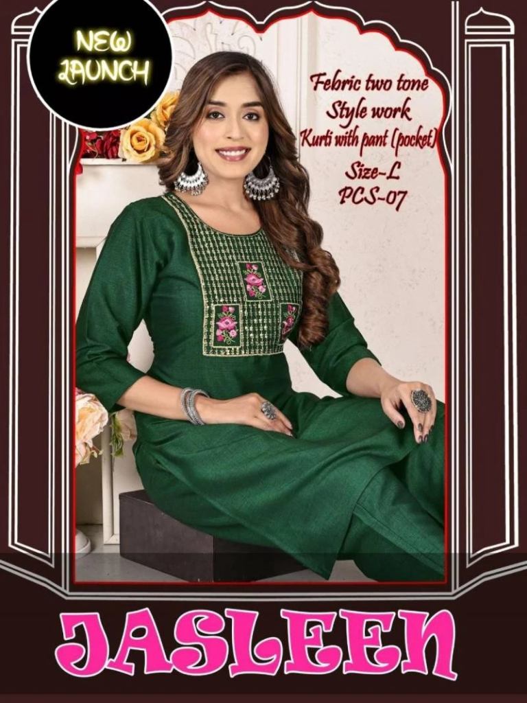 Trendy Jasleen V1 Two Tone Rayon Kurti With Bottom