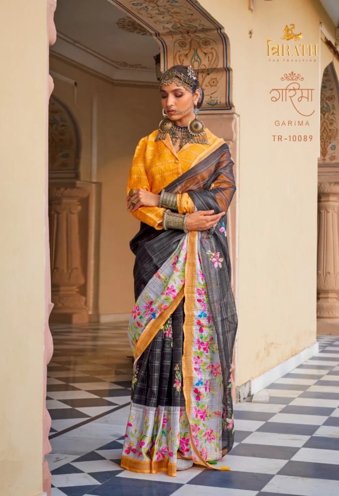 Trirath Garima Exclusive Floral Printed Linen Saree