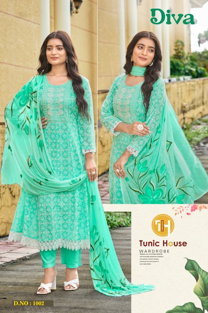 Tunic House Diva Worked Kurti With Bottom Dupatta