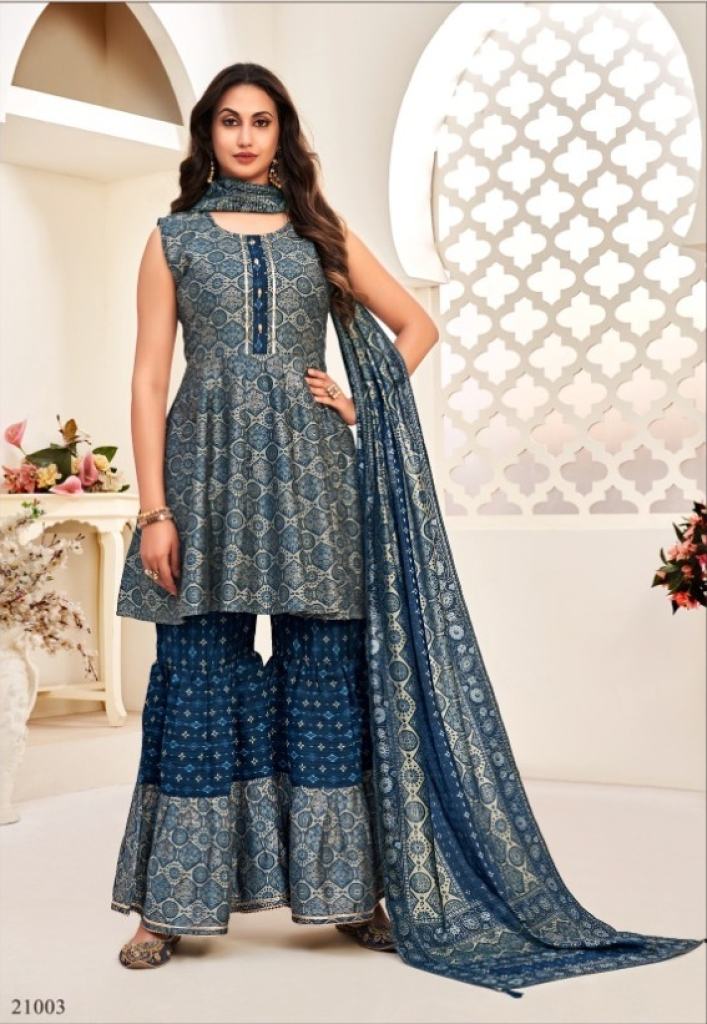 Tunic House Harlin Vol 2  Catalog Muslin Silk Festive Wear Readymade Top Sharara With Dupatta 