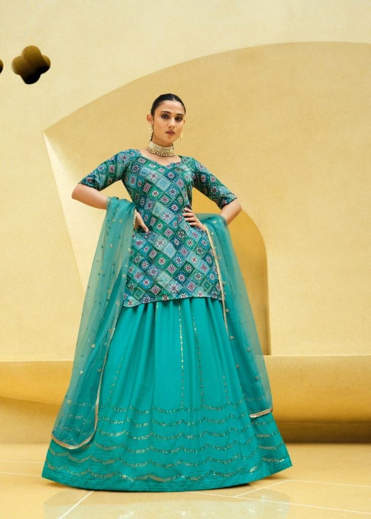  Turquoise Blue  Fancy Look Crop-top Style Lehenga Choli Collection