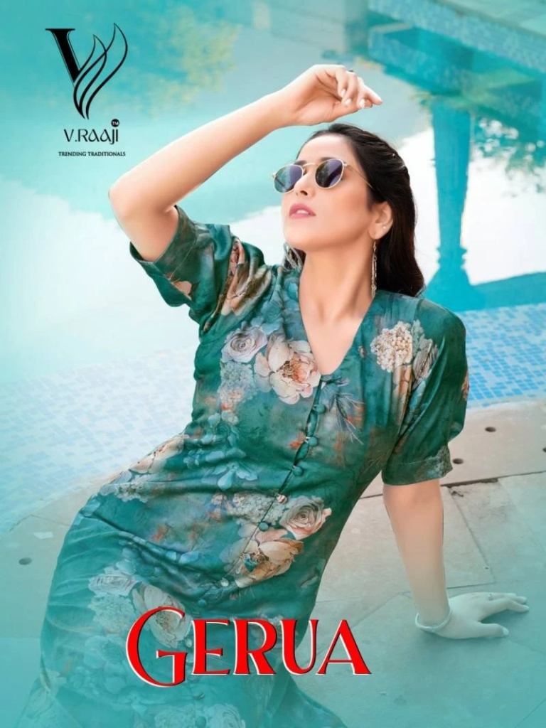 V Raaji Gerua Modal Satin Designer Tunic Kurtis