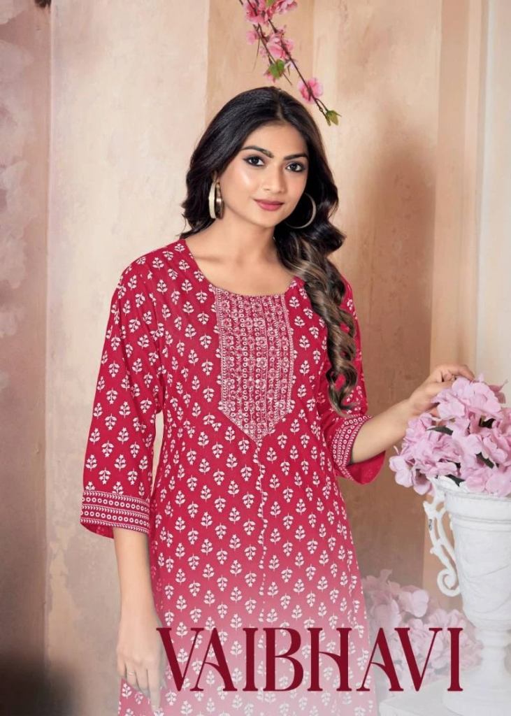 Vaibhavi 01 Rayon Khadi Gold Printed Kurtis