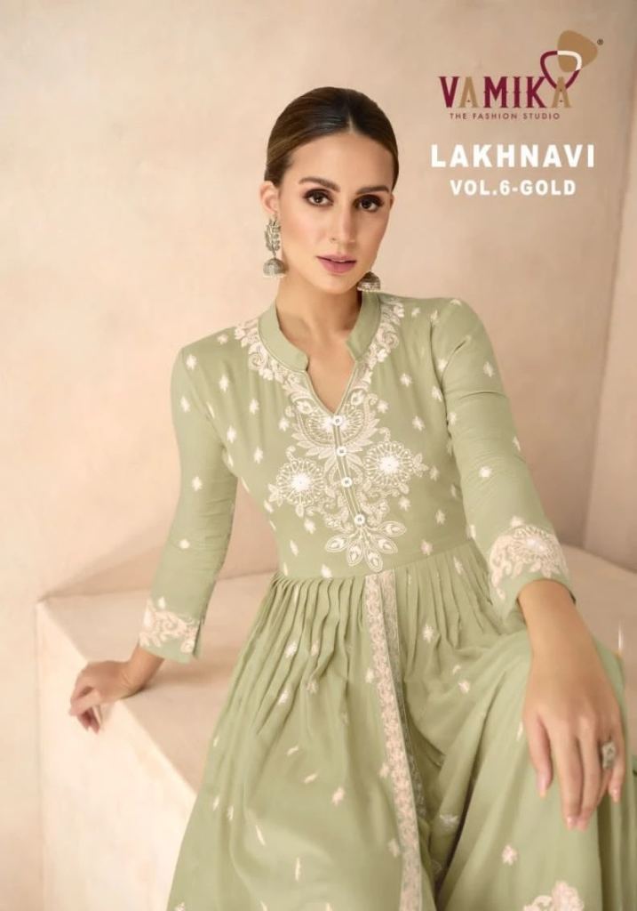 Vamika Lakhnavi Vol 6 Gold Rayon Kurti With Bottom Dupatta