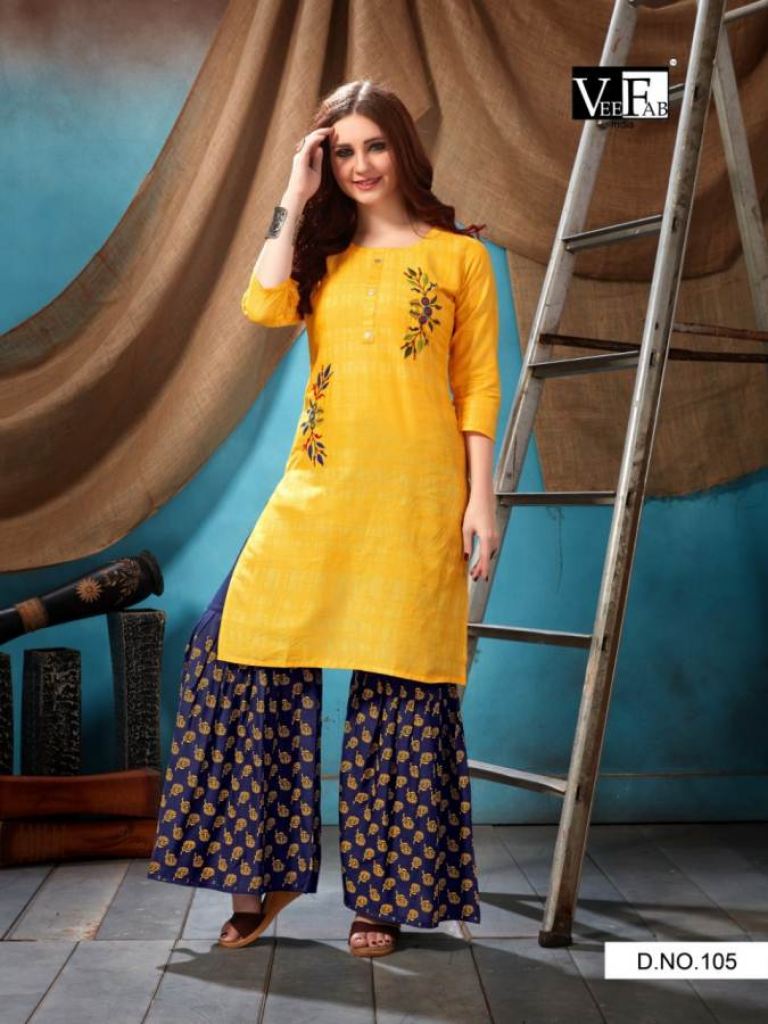 Cotton Kurti With Flared Sharara With Fancy Embroidery Work