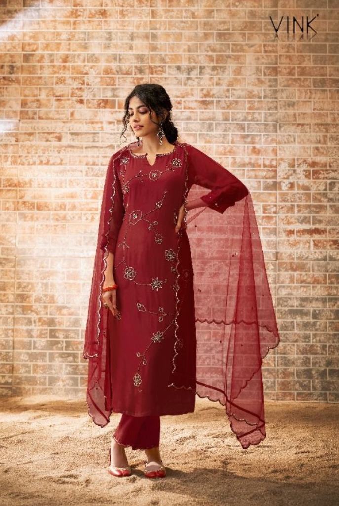 Vink Zia Georgette  Handwork Style  Ready Made Kurti Pant And Dupatta Collection