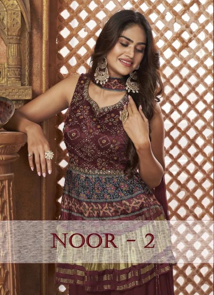 Virasat Noor Vol 2 Georgette Bandhej Printed Top Sharara With Dupatta Set