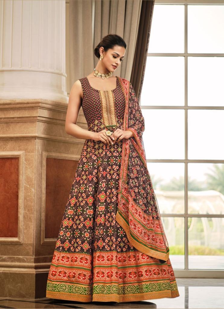 Virasat Saundarya  Killer Silk Patola Print Exclusive Designer Gown With Dupatta Collection