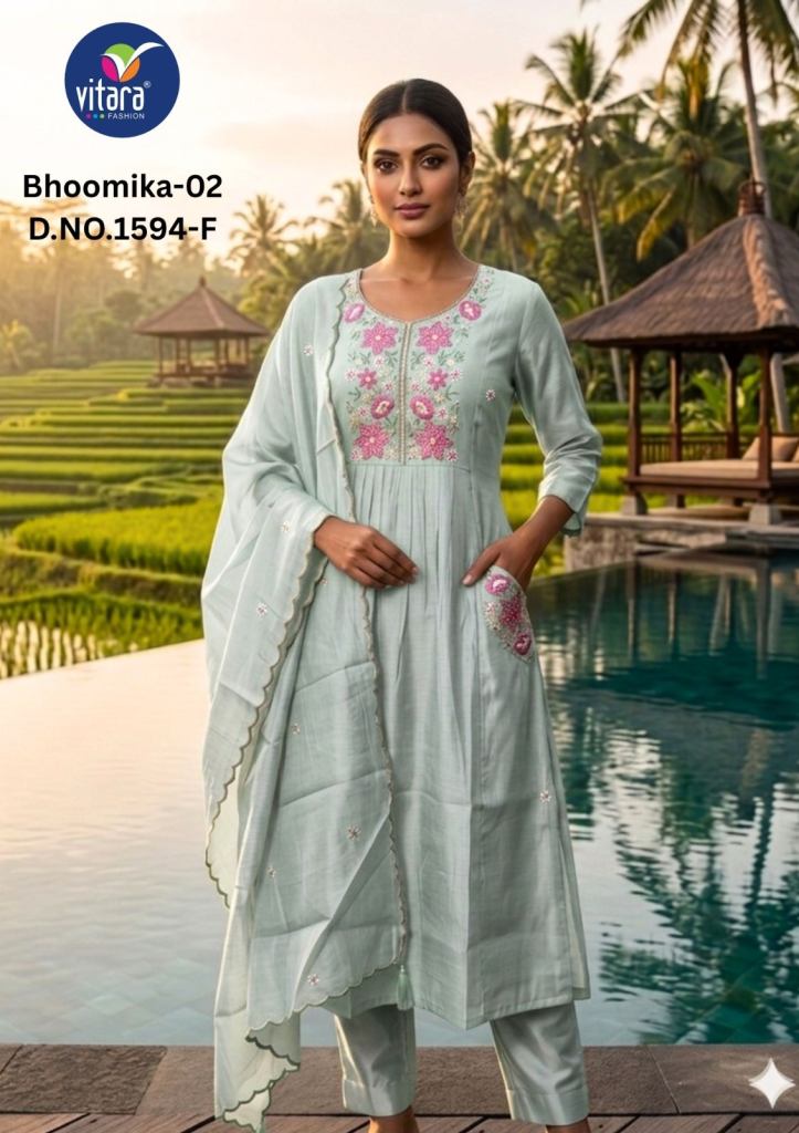 Vitara 1594 E To H Embroidered Kurti With Bottom Dupatta