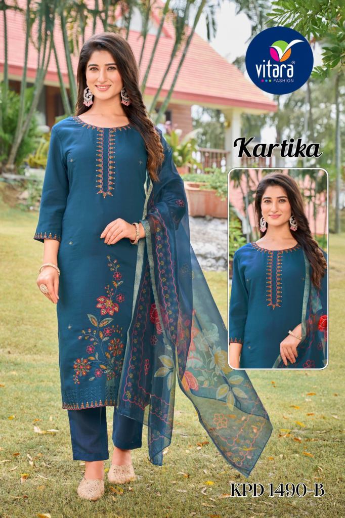 Vitara Kartika  Embroidery Work Kurti Pant And Dupatta