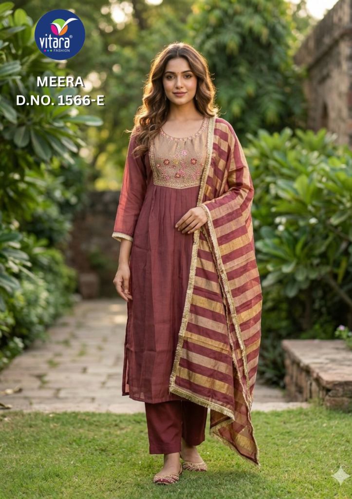 Vitara Meera Embroidered Kurti With Bottom Dupatta