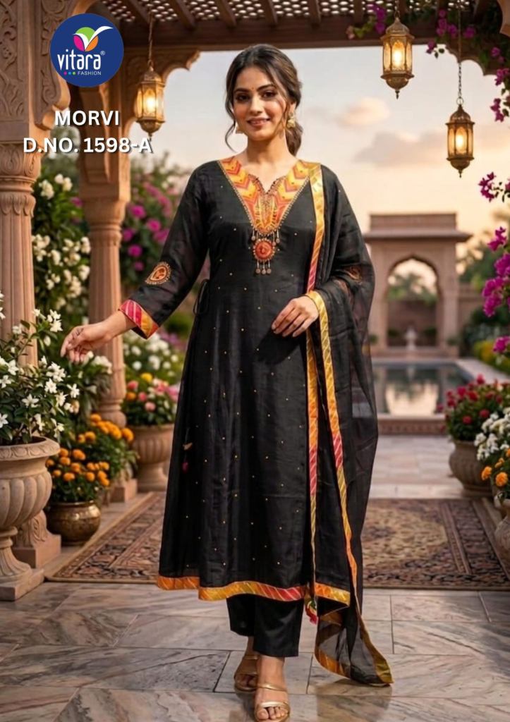 Vitara Morvi Embroidered Kurti With Bottom Dupatta