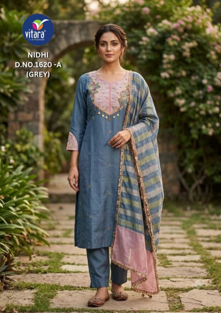 Vitara Nidhi Embroidered Kurti With Bottom Dupatta