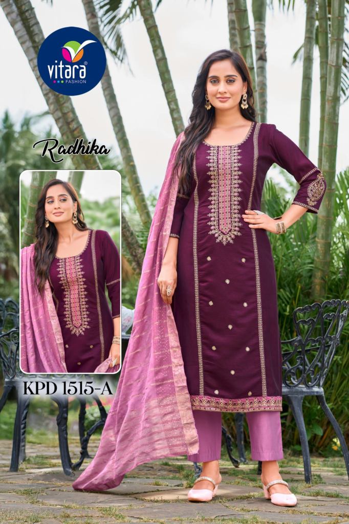 Vitara Radhika Embroidery Work Kurti Pant And Dupatta
