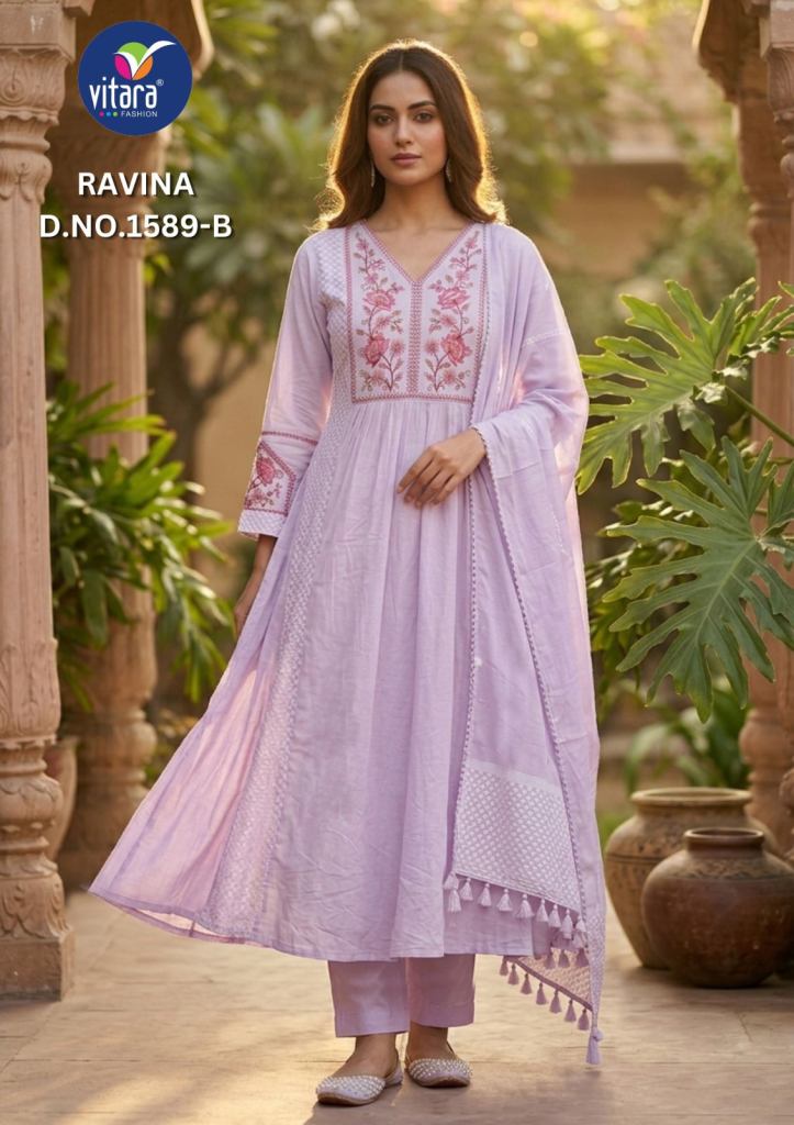 Vitara Ravina Embroidered Kurti With Bottom Dupatta