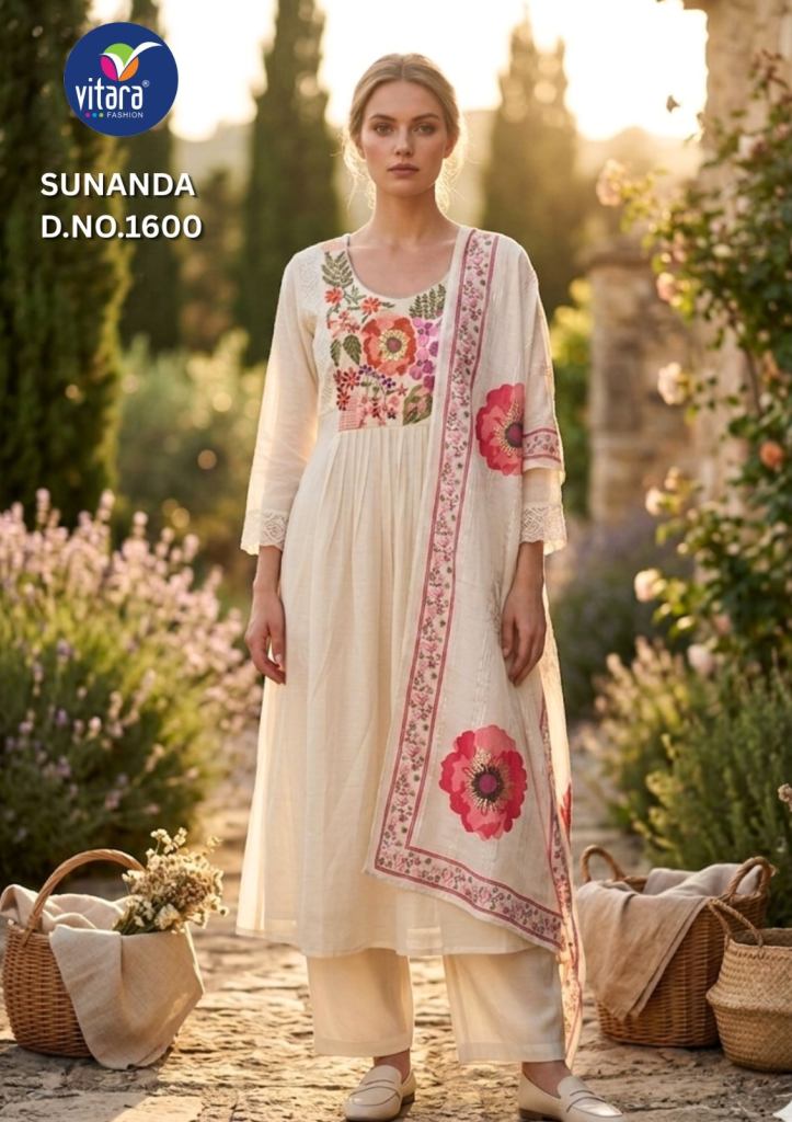 Vitara Sunanda Embroidered Kurti With Bottom Dupatta