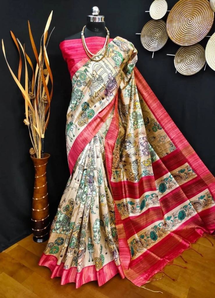 Vt 5024 Soft Tussar Silk Zari Lining Pallu Sarees