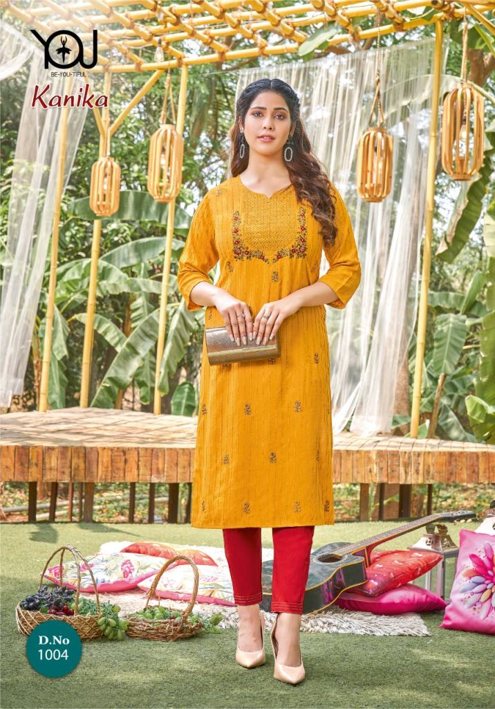 Classy Lemon Yellow Chanderi Kurta with Contrast Embroidery on Yoke an –  Sujatra