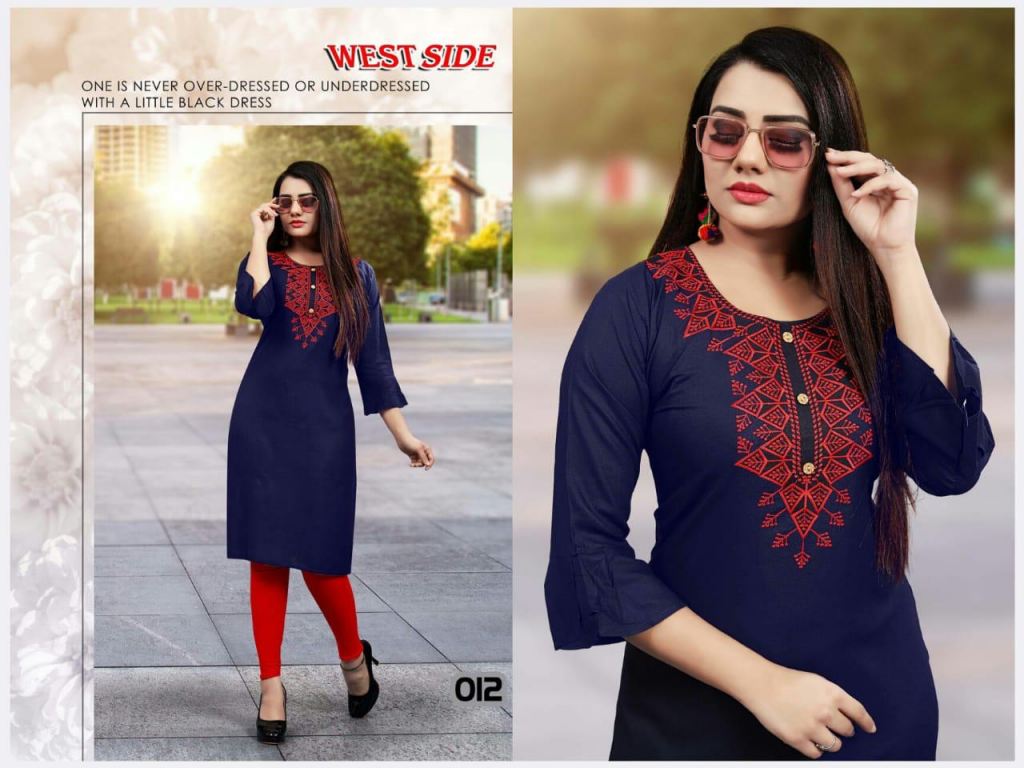 west side New causal daily wear EMBROIDERY KURTI for women latest design  readymade online shopping Fully