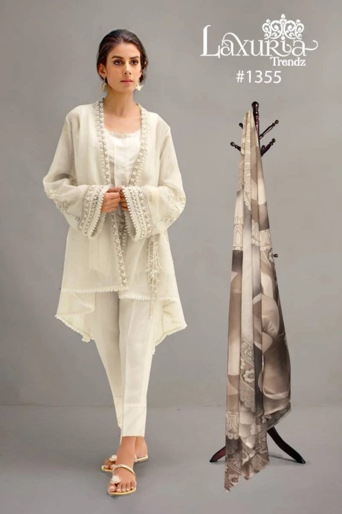 Western White Laxuria Trendz 1355 Georgette Trending New Tunics Set 