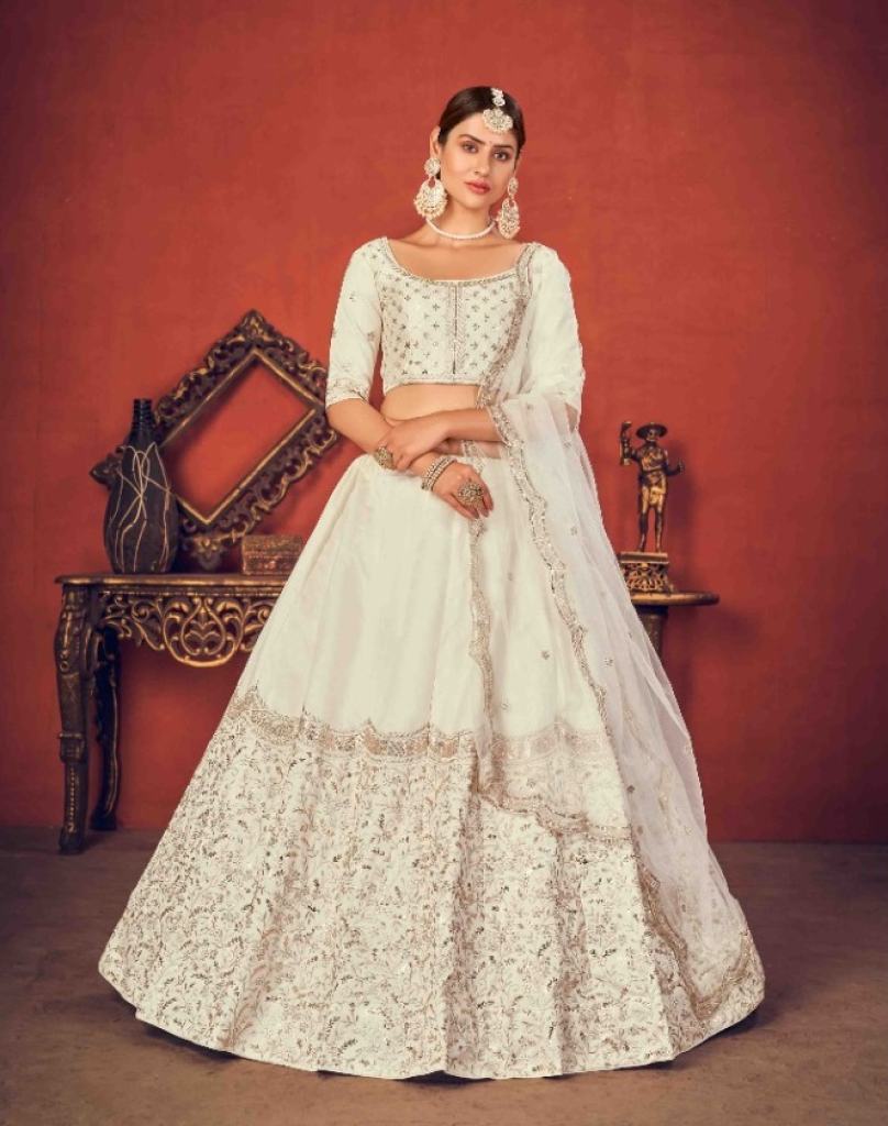 White Art Silk Embroidery Lehenga With Dupatta