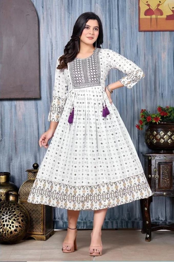 White Dove Lady Rayon Printed Designer Kurti Collection