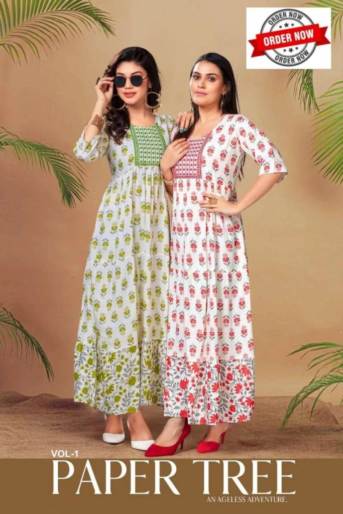 White Paper Tree Vol 1 Rayon Printed Embroidered Kurti