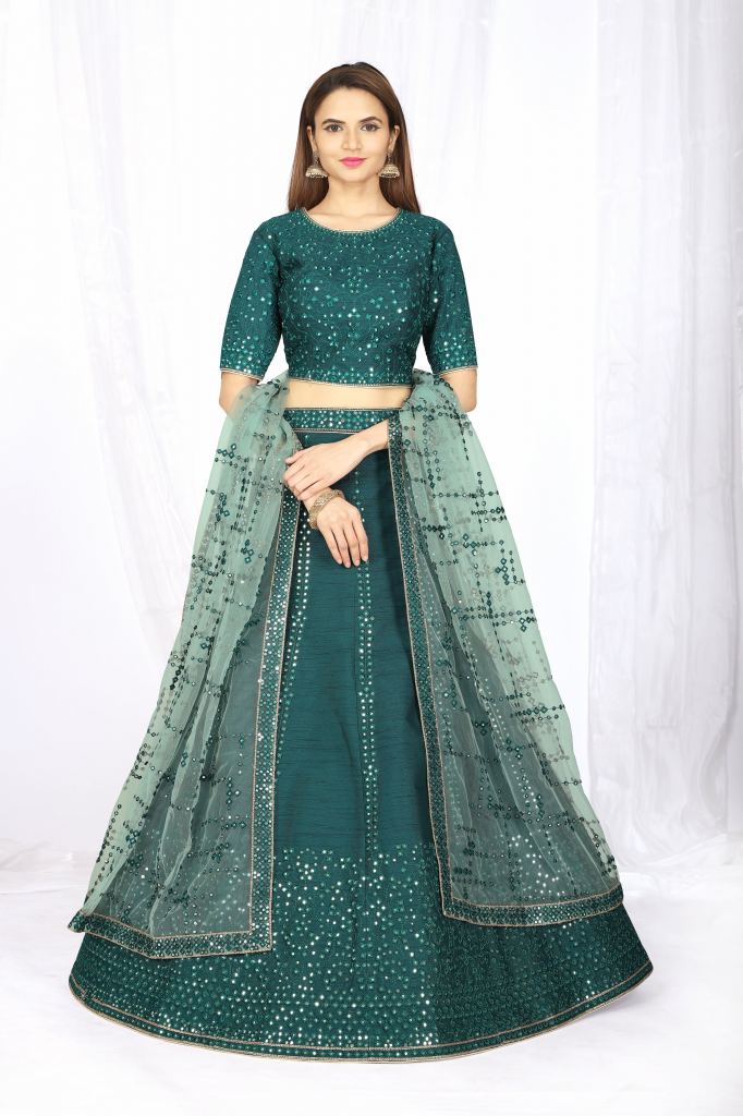 Women's Heavy Net Green Online Lehenga Wholesale Retail Price