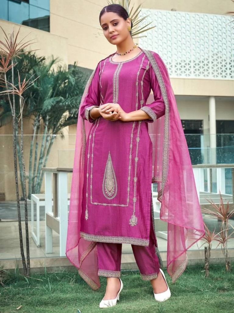 Wonderful Indo Era 2420 Beautiful Silk Kurta With Trousers And Dupatta Set