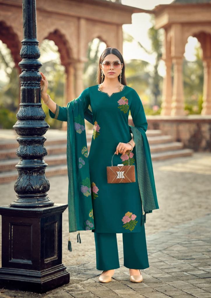 Woodee Mahek Worked Kurti With Bottom Dupatta