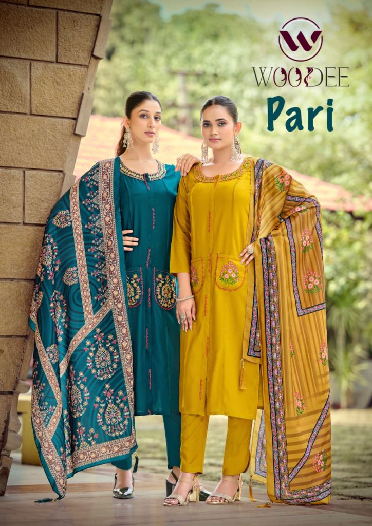Woodee Pari Thread Work Kurti Pant And Dupatta