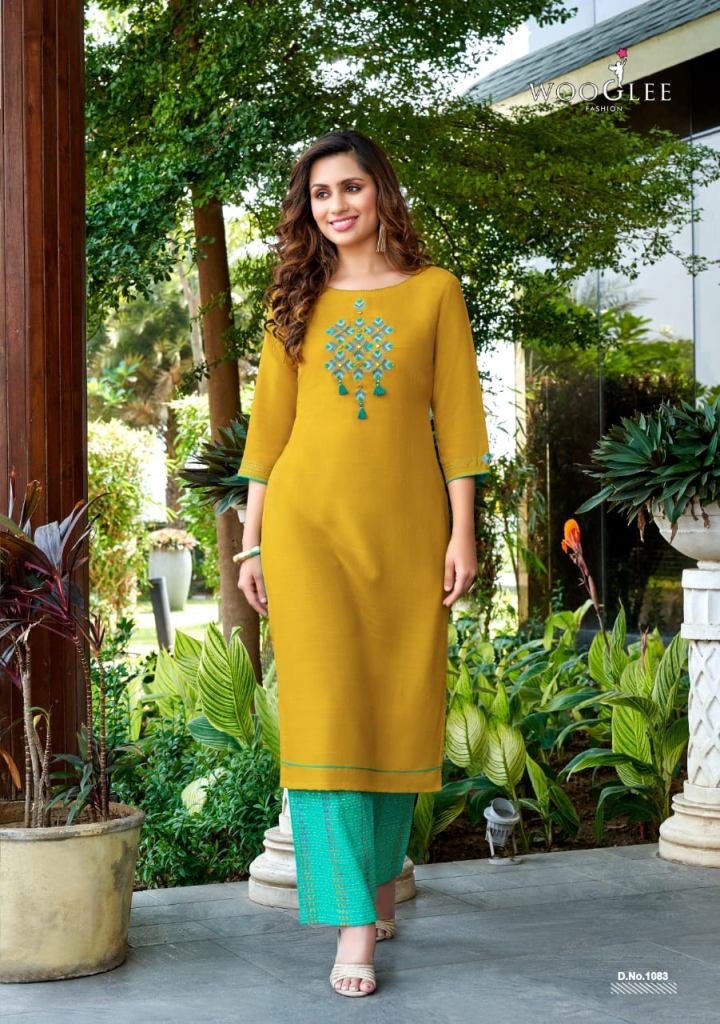 Wooglee Celebration Vol 13 Handwork And Embroidery Work Kurti With Plazo Collection Readymade