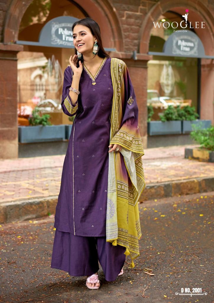 Wooglee Chitrangna Barline Viscose Kurti Pant And Dupatta