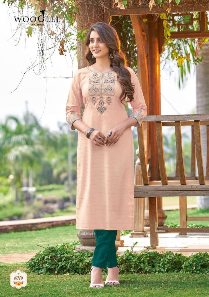 Wooglee Kesar  vol 7 Rayon Handwork  Fancy Wear Kurti With Pant Collection