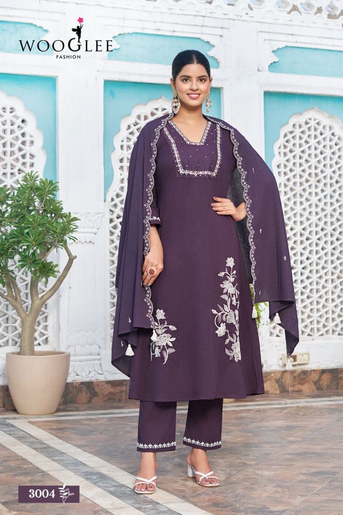 Wooglee Latika Threadwork Kurti Pant And Dupatta