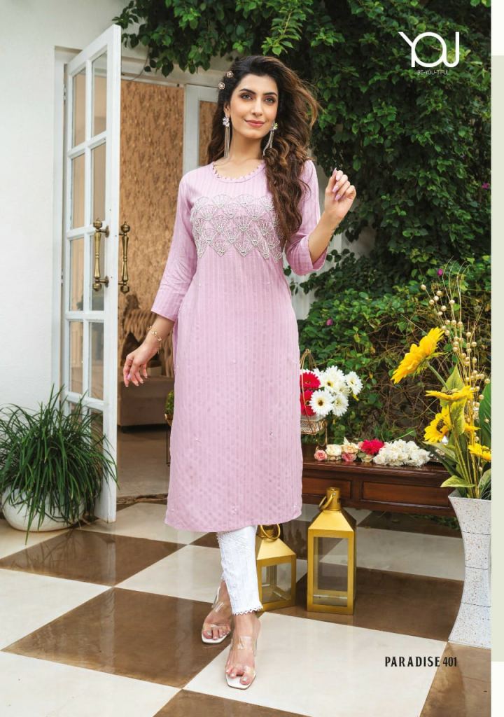 YOU Paradise Vol 4 Fancy Rayon  Hand work Designer Kurti With Pant 