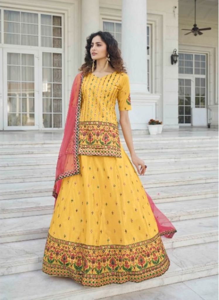 Yellow Deep pink  Chinon sequence Exclusive Lehenga choli with Fancy Dupatta collection 