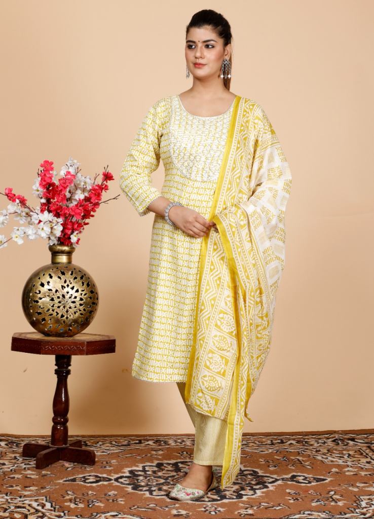 Yellow Printed cotton kurtis Ready Made set collection 