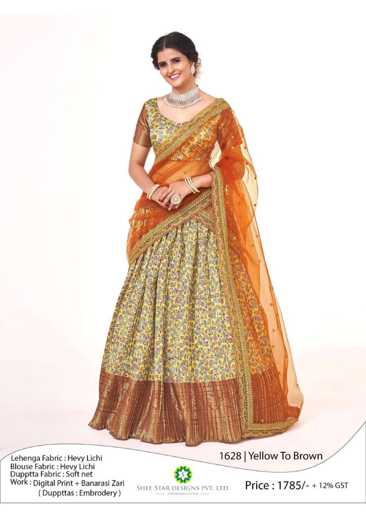 Yellow To Brown  Banarasi Designer Half Saree Style lehenga collection  