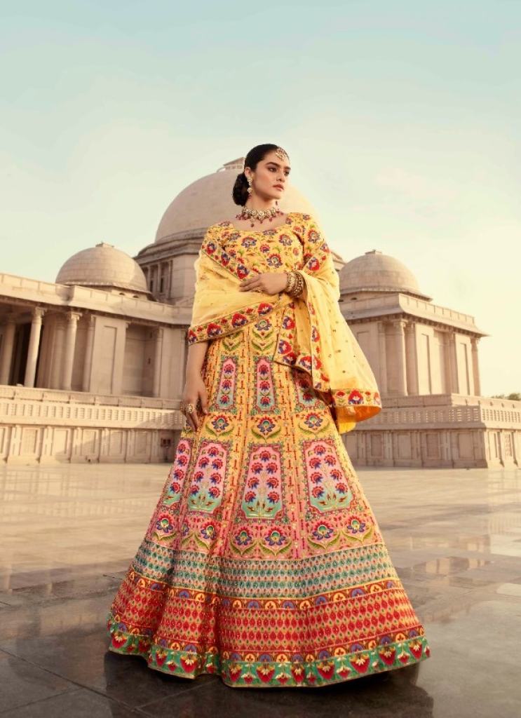  Yellow Wedding Wear Embroidered Art Silk Lehenga Choli