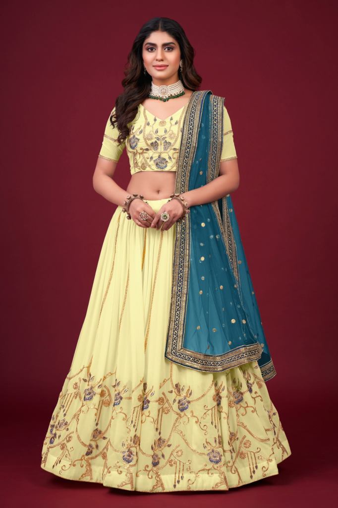  Yellow Zari Embroidery work Designer Lehenga Choli 