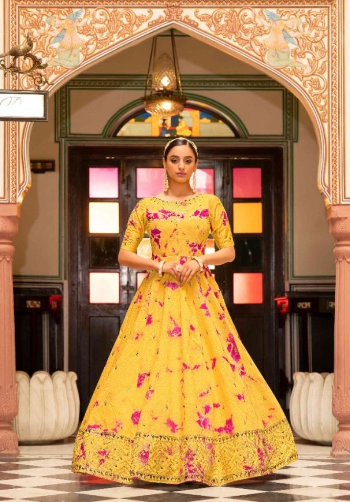 Yellow cotton sequence Embroidery Fancy gown collection 