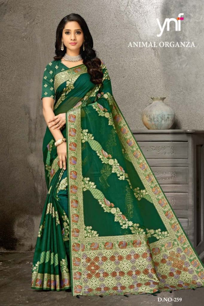 Ynf Animal Organza Designer Silk Weaving Saree Collection