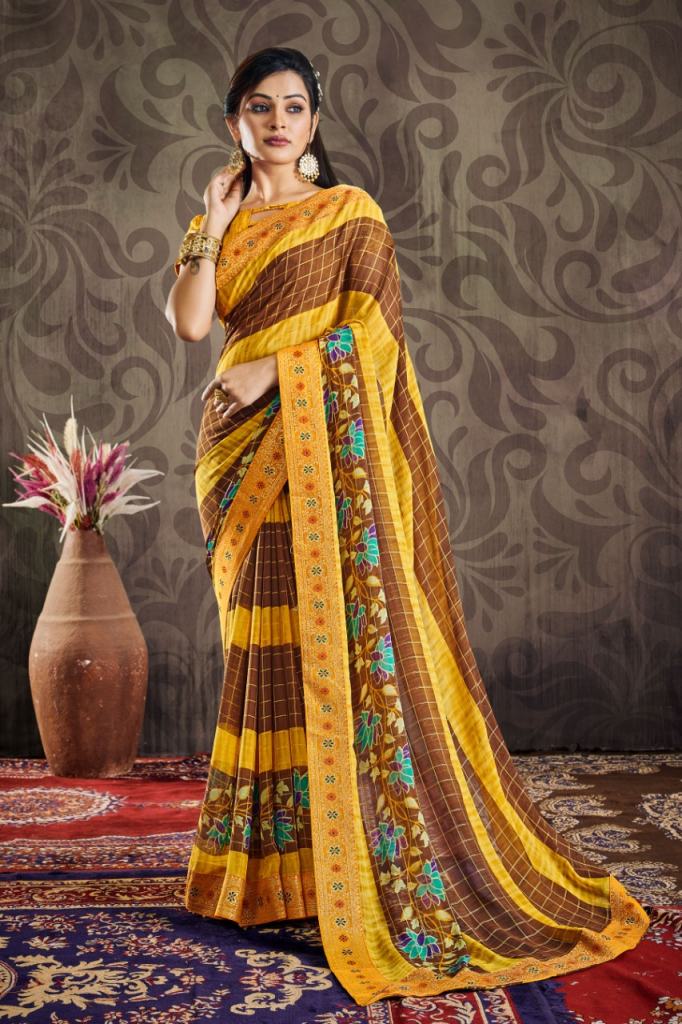 Ynf Floral Banarasi Catalog Georgette Checks Daily Wear Sarees 