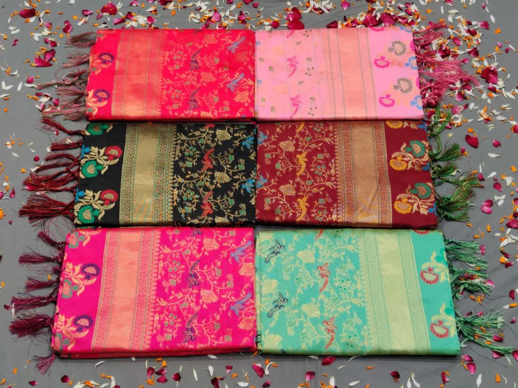 Pink and green light weight silk saree with Mayil buttis – #SAREEENVY
