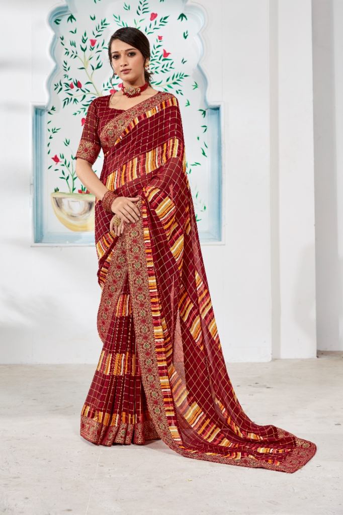 Ynf Tartan Silk Catalog Fancy Wear Georgette Printed Sarees