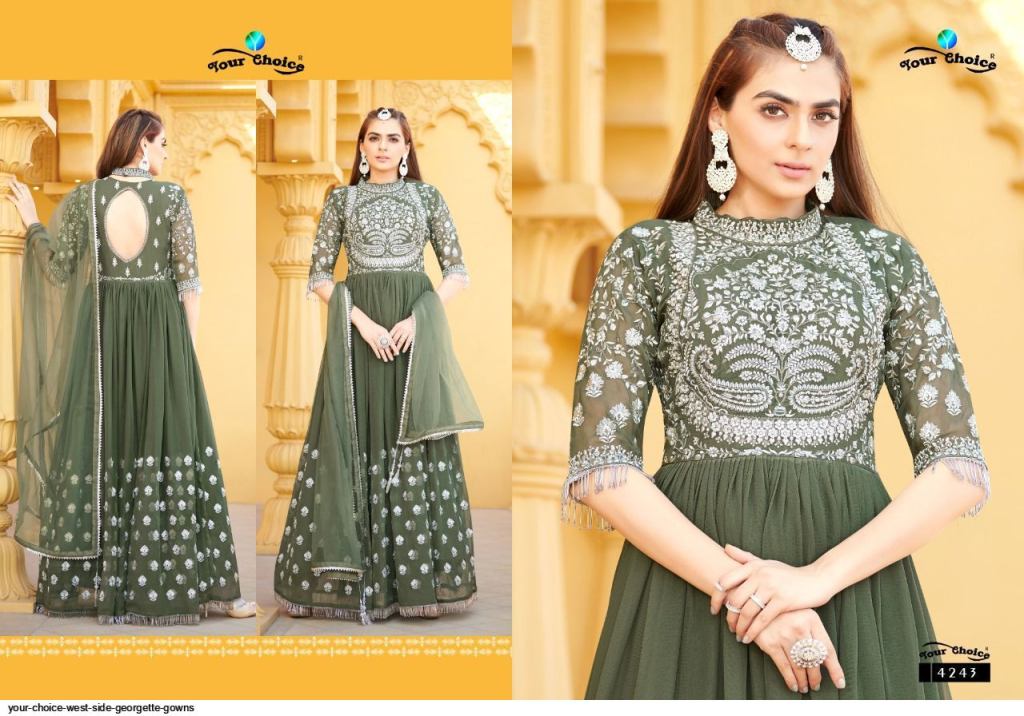 Designer Grey Georgette Long Partywear Gown in Surat at best price by DHAGA  FASHION - Justdial